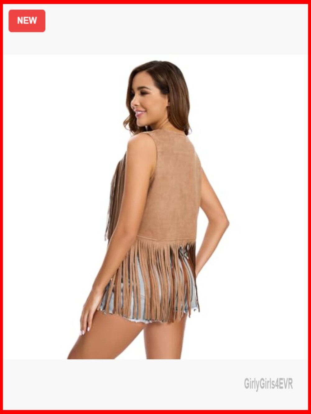 Faux Suede Fringe Vest Sleeveless Tassel Leather Jacket Hippie Western - Picture 2 of 7